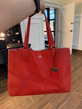 kate spade Red Pebbled Leather Double-Handle Tote